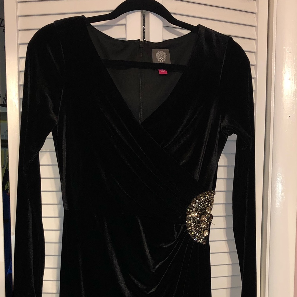 Vince Camuto Black Velvet Dress with rhinestones